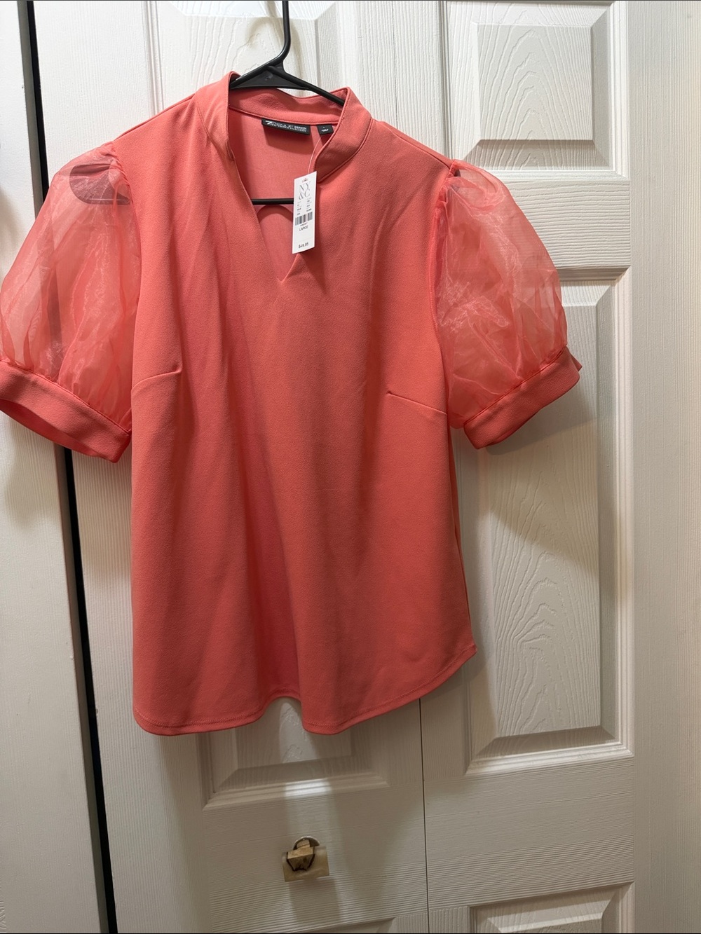 Coral Puff Sleeve Blouse